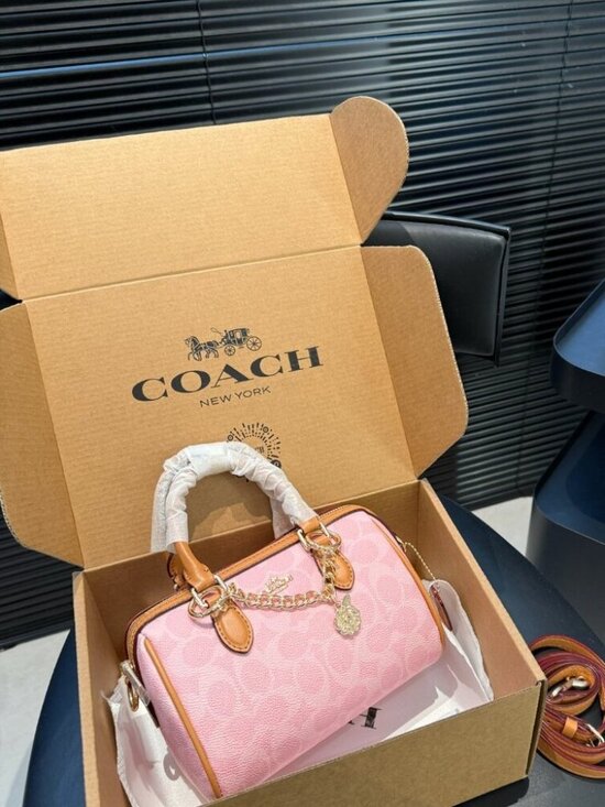 Coach Handbags - COACH Mini Rowan Crossbody Bag In Signature With Charms (CEK79) powder pink
